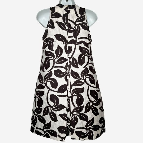 Max Mara Leaf Print Swing Dress Mini A-Line Retro Sleeveless Cotton Silk 4 Multi - Picture 6 of 11